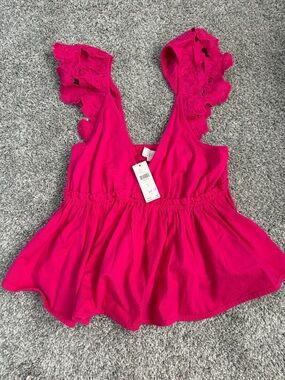 Anthropologie NWT, Hot Pink Flirty Sleeveless, Gathered, Top, Sm